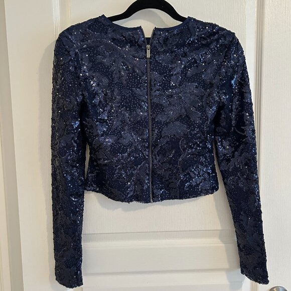 Marciano Los Angeles Navy Sequin Long Sleeve Top – XS - Picture 2 of 4